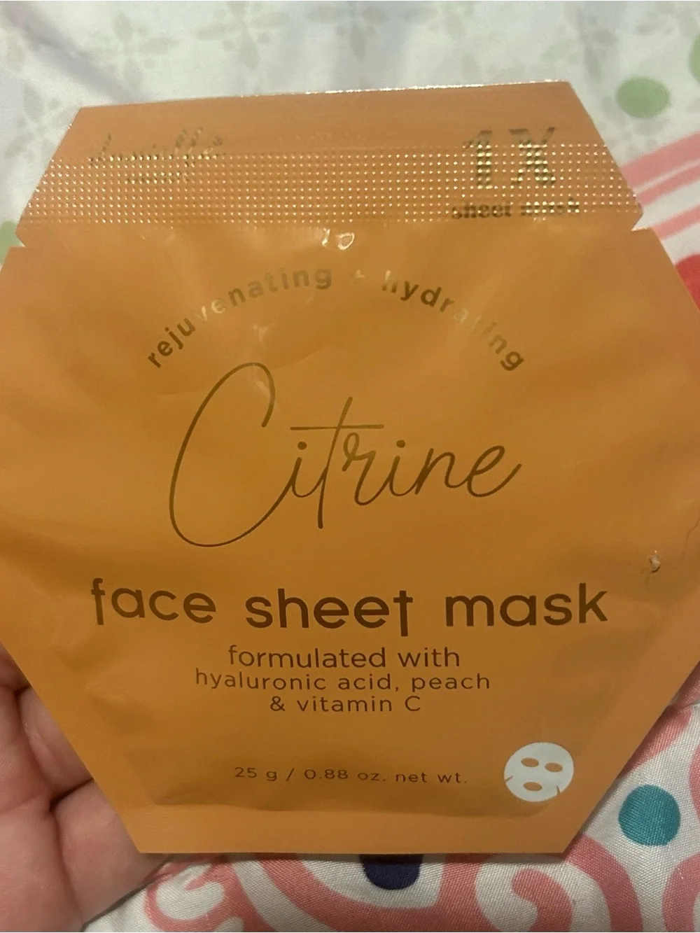 (3/$20) Rejuvenating Hydrating Face Sheet Mask - Peach & Vitamin C (Orange)